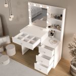 Robin Home Hollywood Makyaj Masası 4 Çekmeceli Düzenleyici Hollywood Led Işıklı Raflı Beyaz - Görsel 4