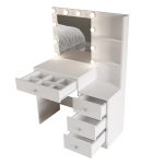 Robin Home Hollywood Makyaj Masası 4 Çekmeceli Düzenleyici Hollywood Led Işıklı Raflı Beyaz - Görsel 5