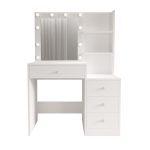 Robin Home Hollywood Makyaj Masası 4 Çekmeceli Düzenleyici Hollywood Led Işıklı Raflı Beyaz - Görsel 6
