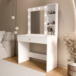 Robin Home Hollywood Makyaj Masası Çekmeceli Düzenleyici Hollywood Led Işıklı Raflı Beyaz - Görsel 3