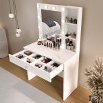 Robin Home Hollywood Makyaj Masası Çekmeceli Düzenleyici Hollywood Led Işıklı Raflı Beyaz - Görsel 4