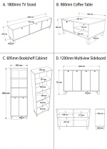 Robin Home Alaska Tv Ünitesi Orta Sehpa Kitaplık Konsol Ahşap Ayaklı 4'lü Set Ahşap-Beyaz - Görsel 6