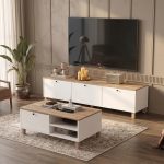 Robin Home Alaska Tv Ünitesi Orta Sehpa Ahşap Ayaklı 2'li Set Sepet-Beyaz - Görsel 2