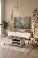 Robin Home Alaska Tv Ünitesi Orta Sehpa Ahşap Ayaklı 2'li Takım Ahşap-Beyaz