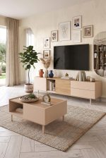 Robin Home Luka Tv Sehpası Tv Ünitesi Orta Sehpa 2'li Set Kumsal-Sepet