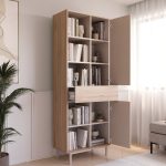 Robin Home Luka Kitaplık Raf Ahşap Ayaklı 189cm 2 Kapaklı Çekmeceli Kumsal-Sepet - Görsel 3